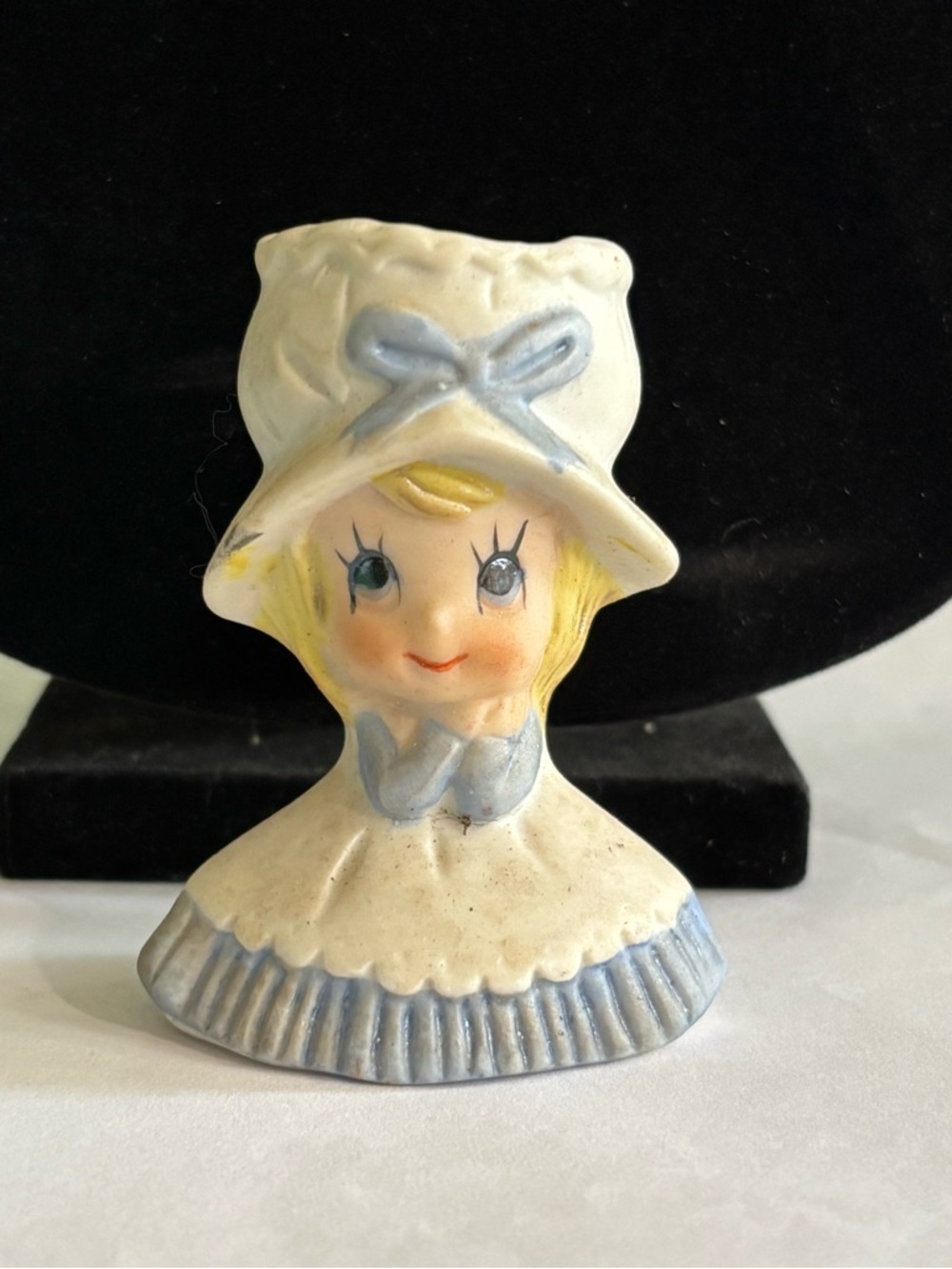 Vintage Ceramic Girl Head Vase in Cream and Light Blue